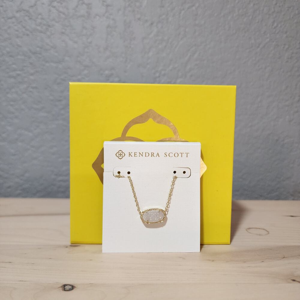 Kendra Scott Elisa Pendant Necklace Platinum Drusy Oval Gold Plated NWT